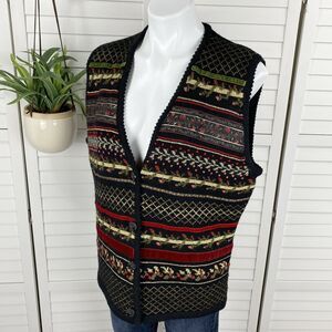 Vintage Susan Bristol Wool Blend Sweater Vest Embroidered‎ Cottagecore Size L
